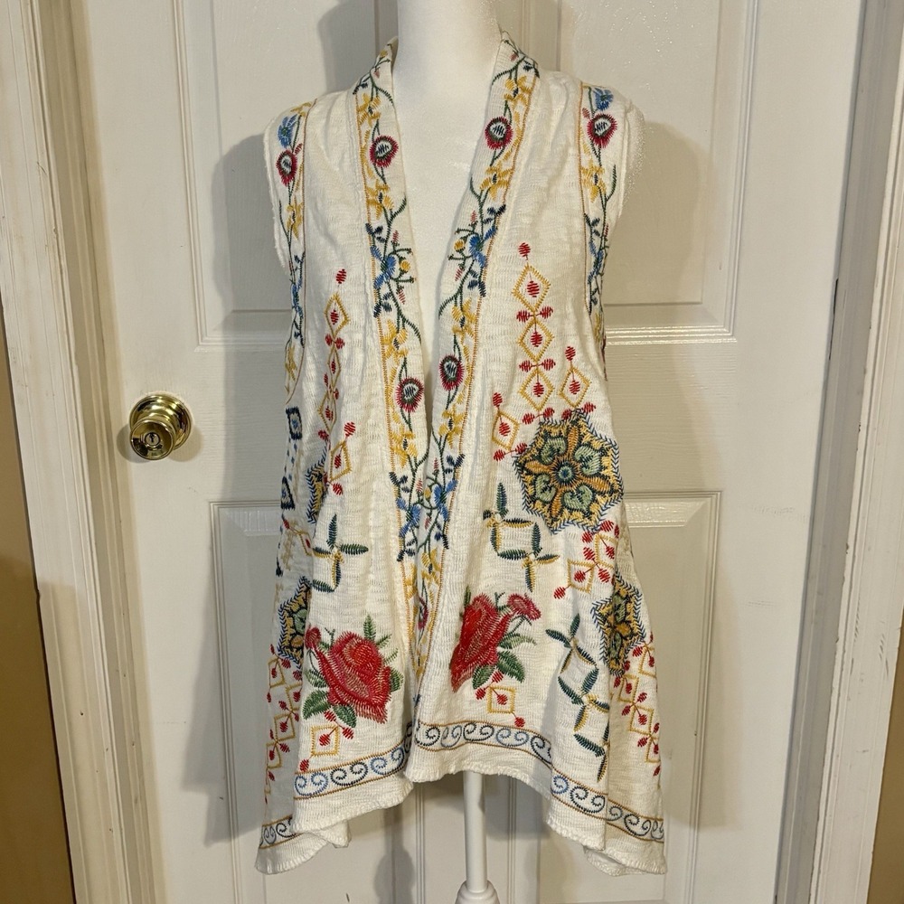 Paparazzi by Biz Kimono Vest Womens Embroidered Floral Festival Boho Sz Small